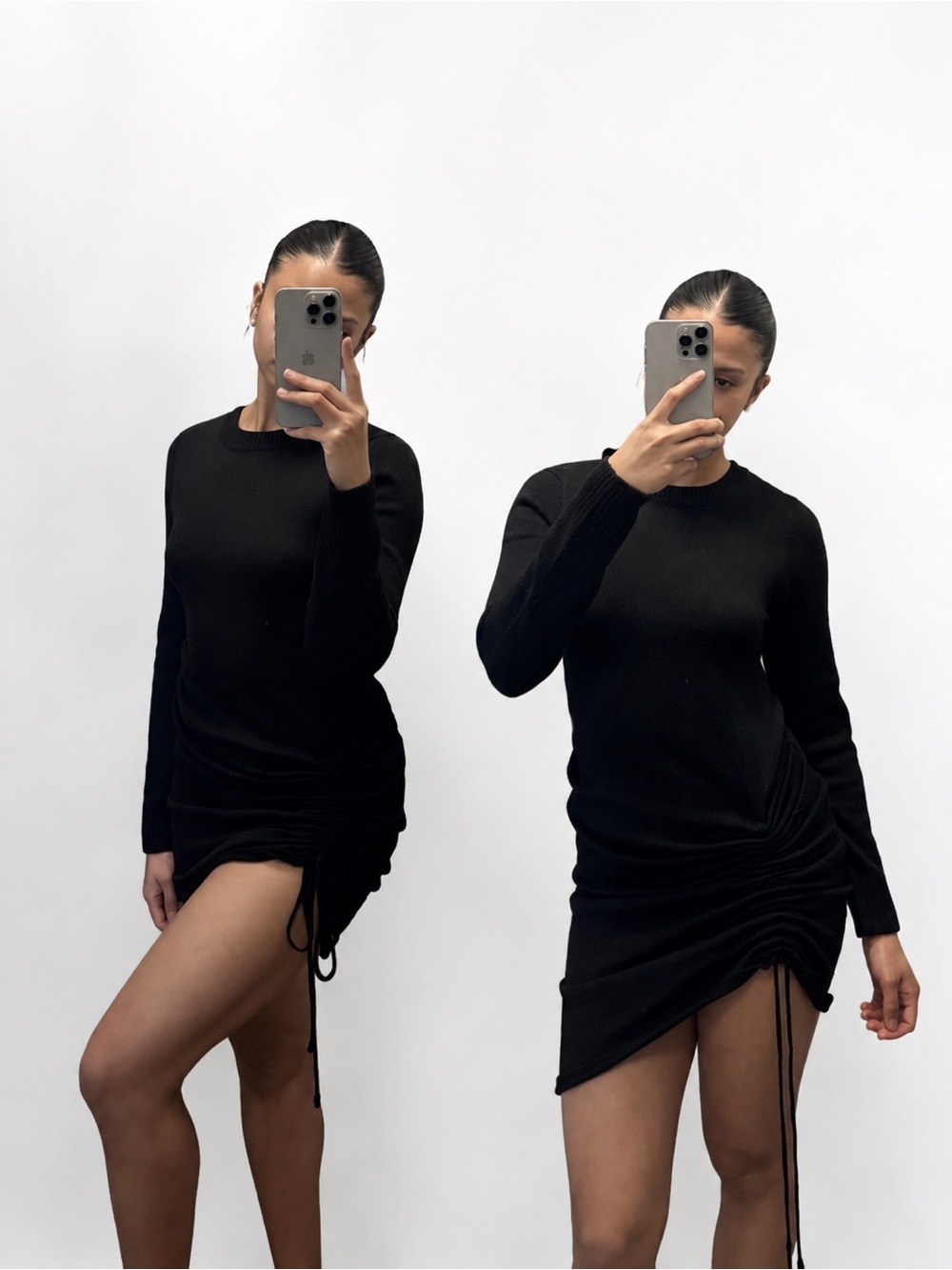 PrettyLittleThing Black Ruched Side-Drawstring Mini Dress